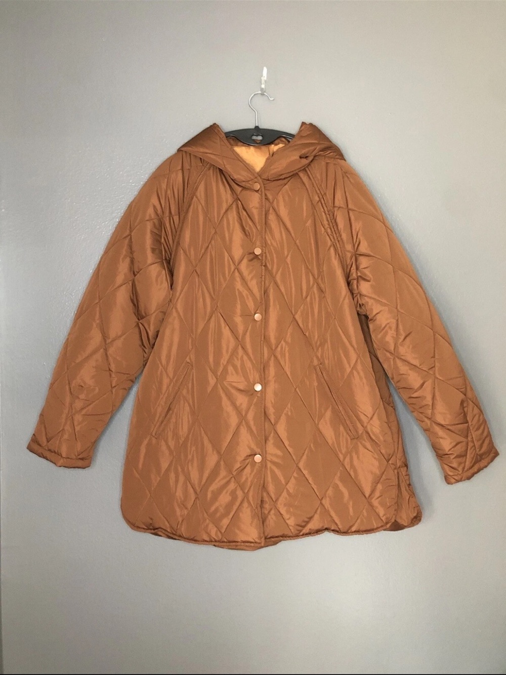 Women’s Puffy Jacket Button Up Quilted Stitched Brown Camel Size XL NEW